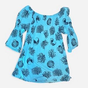 Pineapples Boutique Women’s Blue Coral Print  Dress